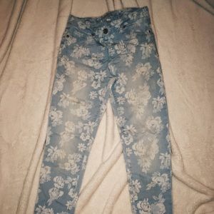 Floral light blue denim jeans